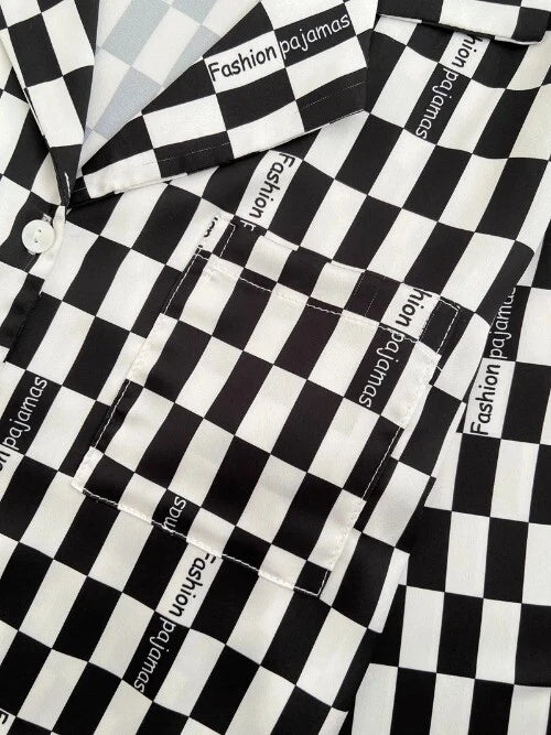 Sleepwear Two-Piece Set Elegant Print Plaid LongSleeve PijamasSuit Spring Summer