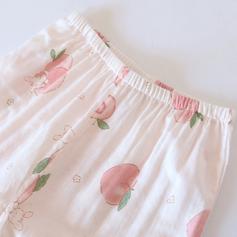 Women Pajamas Set 100% Cotton Printed Sleepwear Casual Nightwear Gauze Home Wear