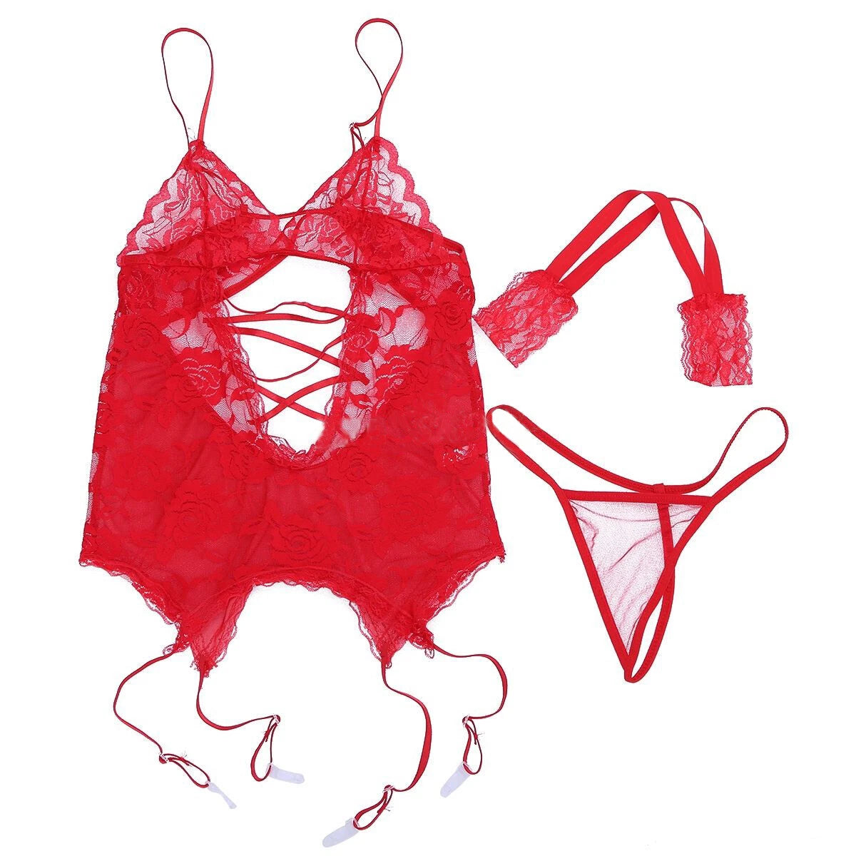 Women Sexy-Lingerie Lace Babydoll Bodysuit Sleepwear Underwear Nightwear G-Thong