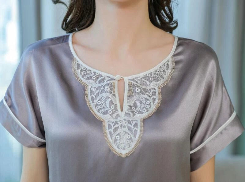 New Women Silk Pajamas Set,2 pieces,100% Mulberry Silk Sleepwear Nightwear U7198