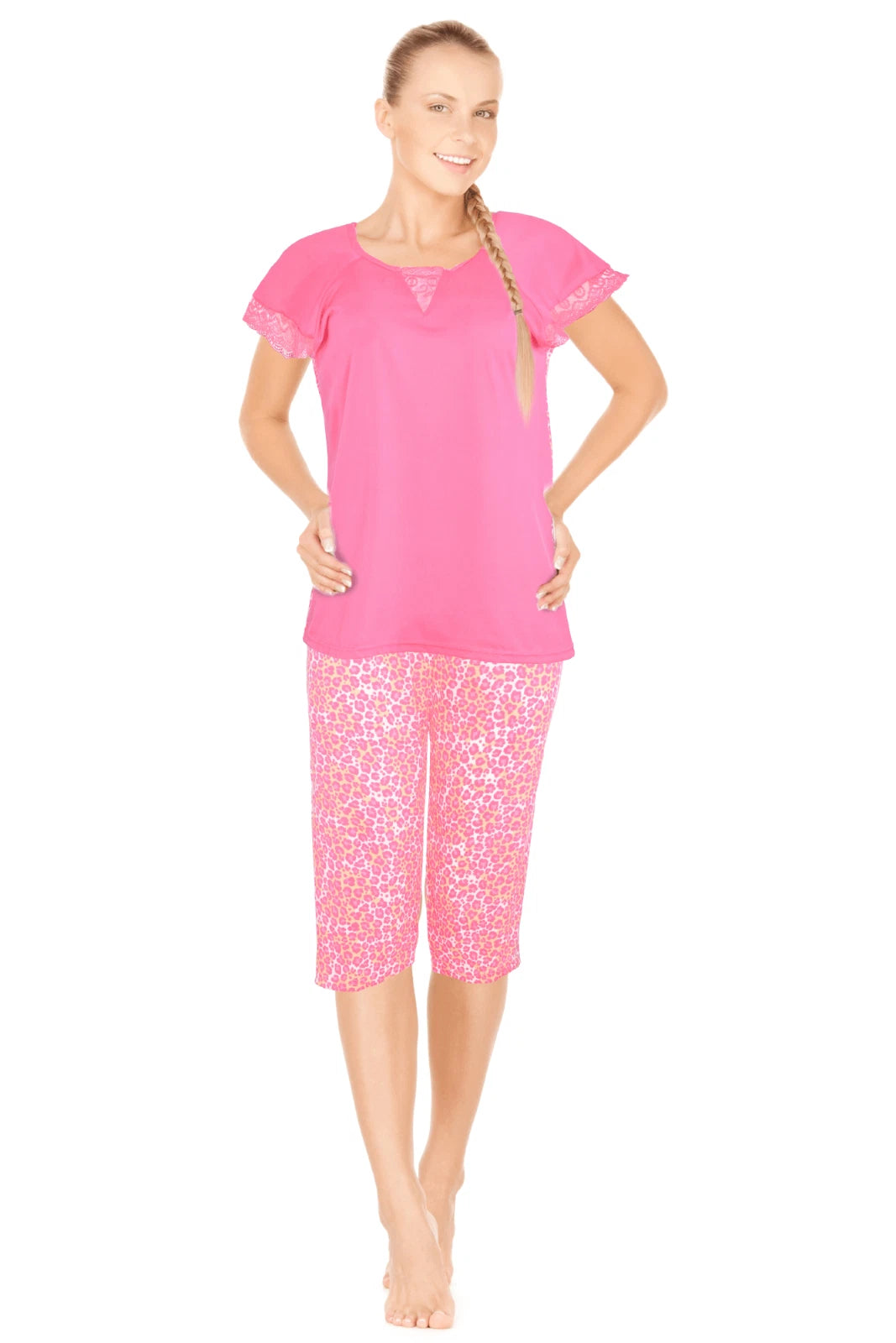 JEFFRICO Womens Capri Pajama Set 2 Piece Short Sleeve Top & Capri Pants 5035C