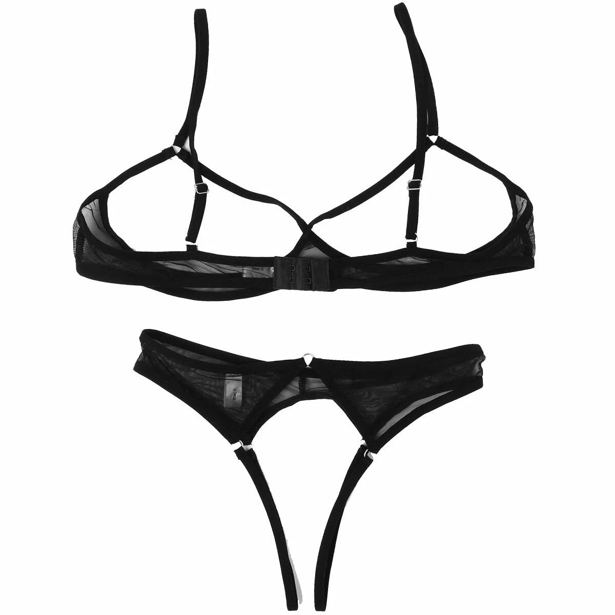 Sexy Women Mesh Lingerie Set Open Cups Bra Top Low Rise Mini Briefs Sleepwear