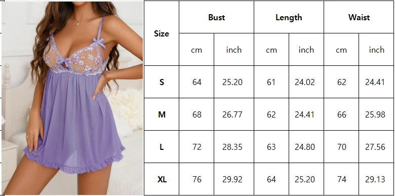 Women Sexy Lingerie Lace Babydoll V Neck Chemise Teddy Strap Sleepwear Panty Set