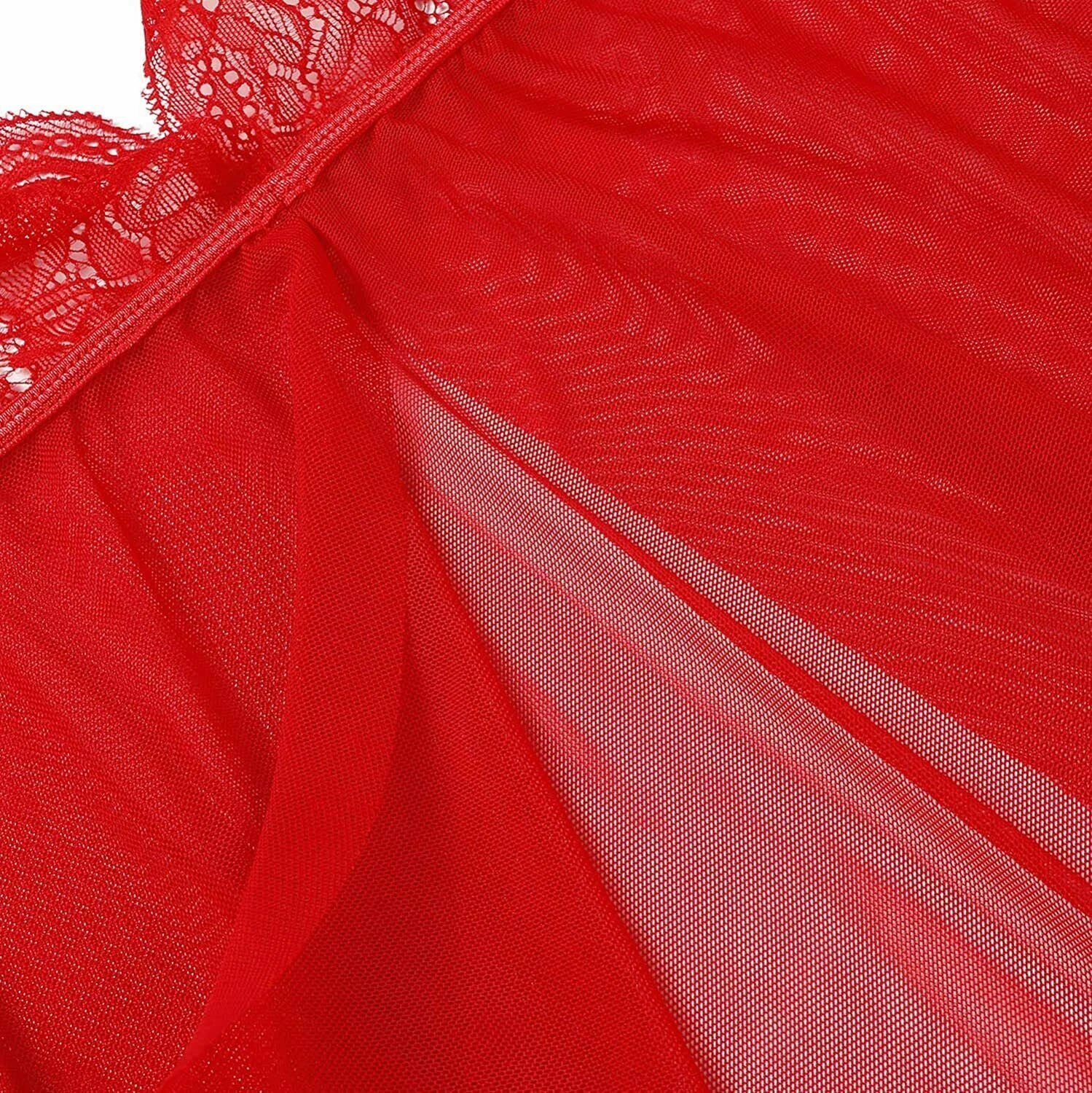 Women Sexy Lingerie Lace Babydoll V Neck Chemise Teddy Strap Sleepwear Panty Set