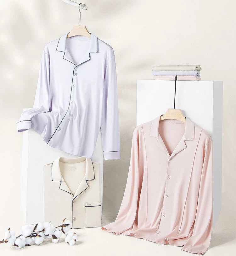 Women Antibacterial Pajamas Set Long Sleeve Dust Mite Resistant Long Pants-