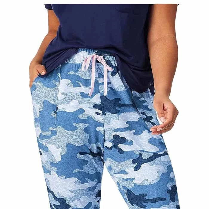 Jane and Bleecker 2 Piece Lounge Set Jogger Navy Camo Tee Scoop Neck  XS