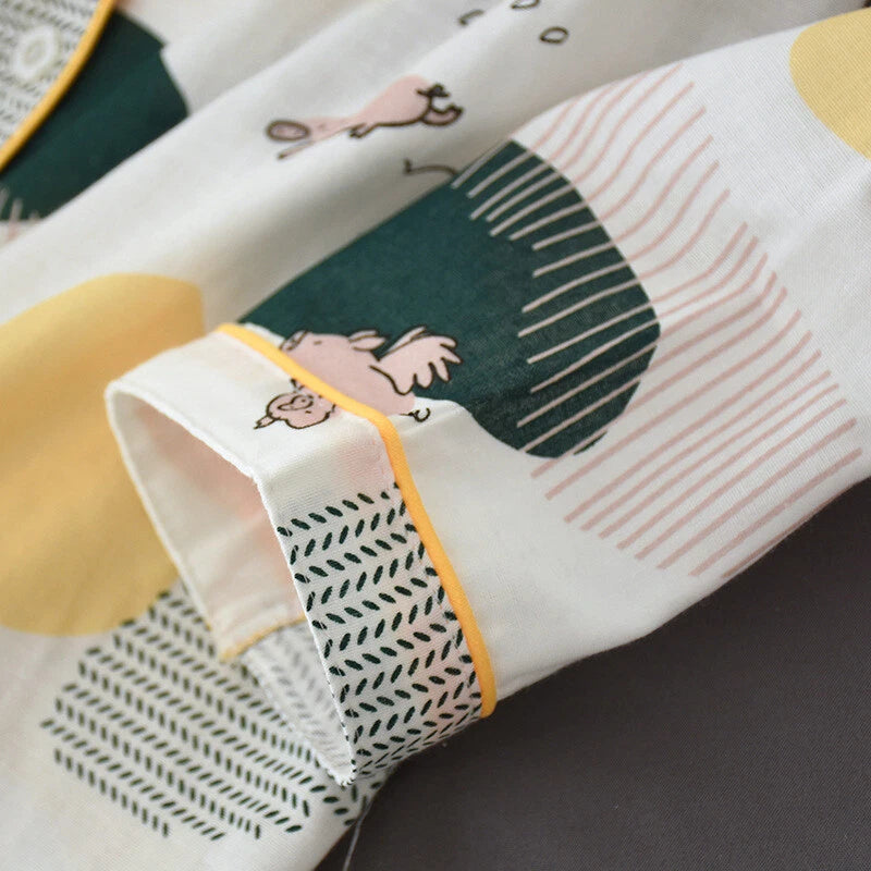 Women Pajamas Set 100% Cotton Printed Sleepwear Casual Nightwear Gauze Home Wear