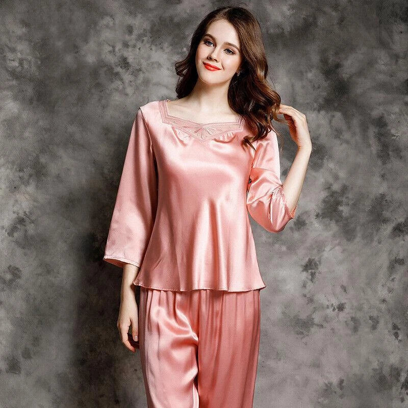 New Women Silk Pajamas Set,2 pcs,100% Mulberry Silk Sleepwear Nightwear U7130