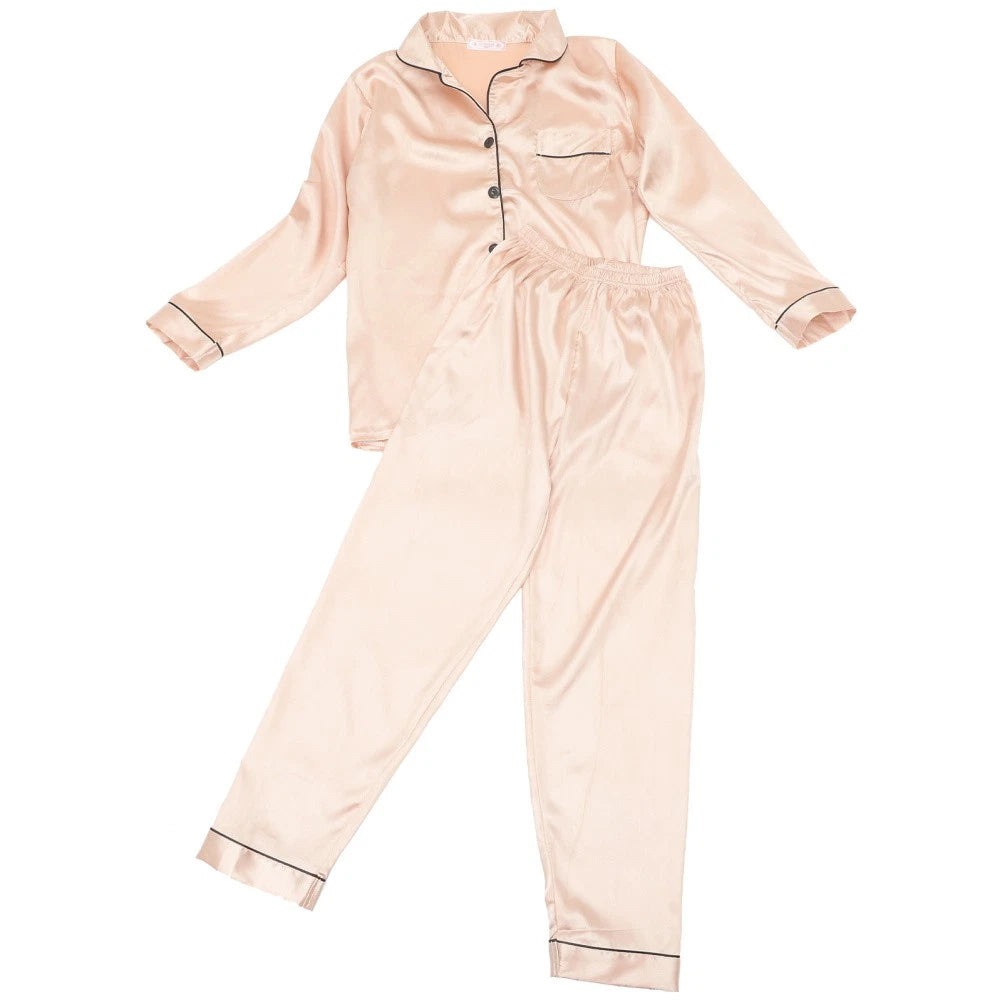 1 Set Female Nightclothes Trousers Simulated Silk Pajamas Set Fresh Long Sleeve