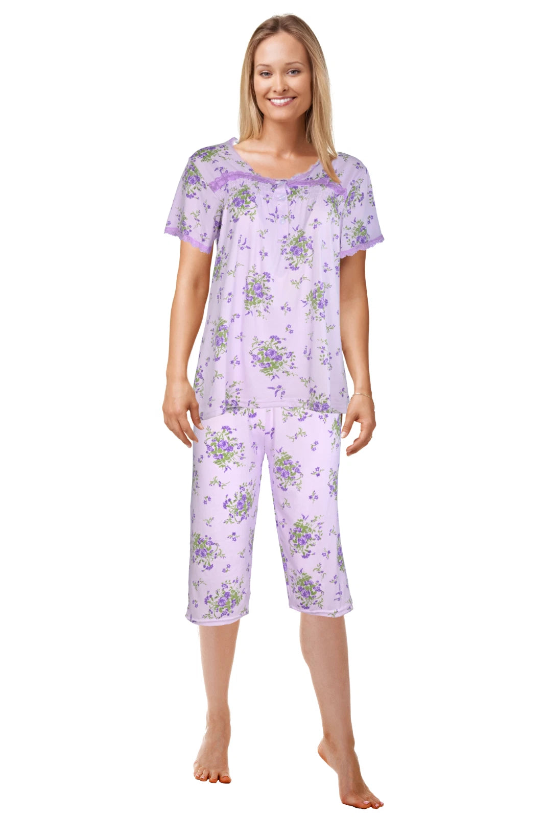 JEFFRICO Womens Capri Pajama Set 2 Piece Short Sleeve Top & Capri Pants 5201C