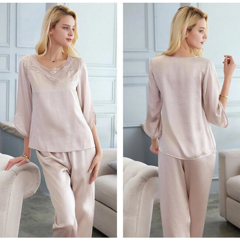 New Women Silk Pajamas Set,2 pieces,100% Mulberry Silk Sleepwear Nightwear U7135