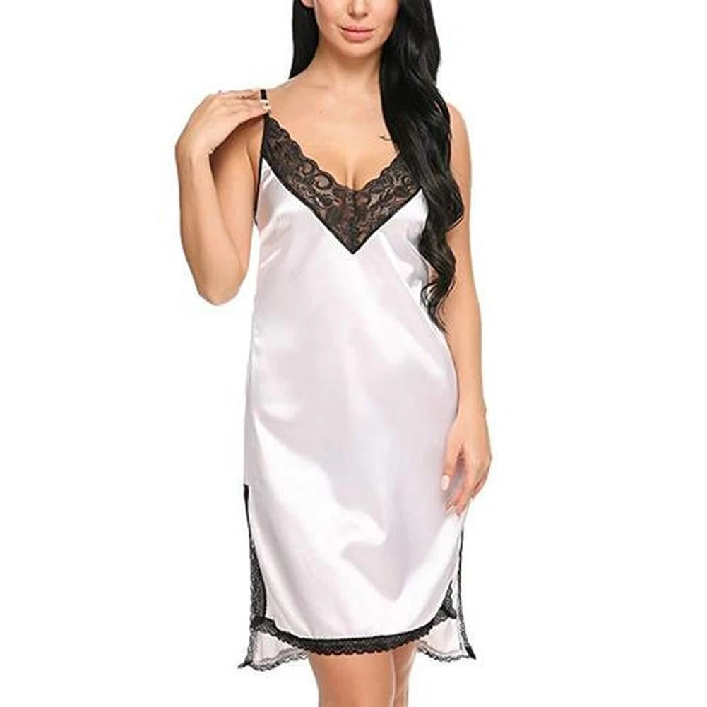 US Women Sexy-Lingerie Sleepwear Satin Silk Babydoll Lace Nightwear Pajamas Set