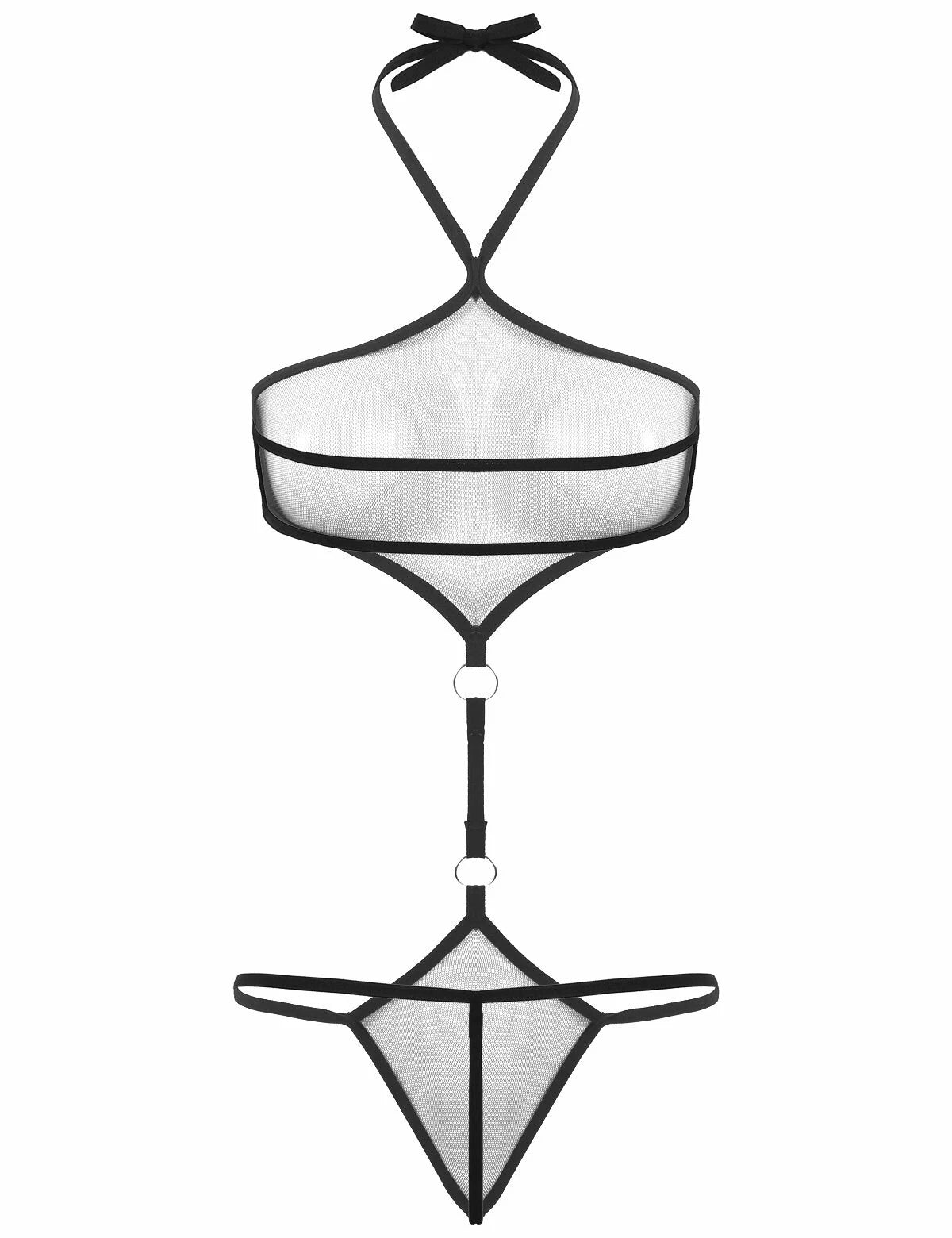 Sexy Women Mesh Lingerie Set Open Cups Bra Top Low Rise Mini Briefs Sleepwear