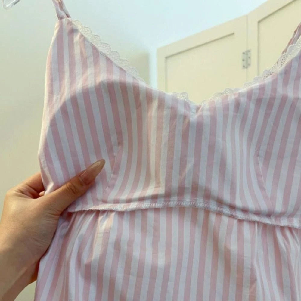 Sleeveless Lace Stripe Pyjama Suit Two Piece Pyjama Sets Gifts-