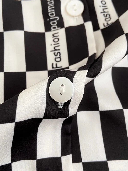 Sleepwear Two-Piece Set Elegant Print Plaid LongSleeve PijamasSuit Spring Summer