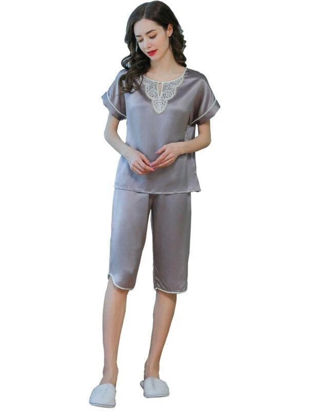 New Women Silk Pajamas Set,2 pieces,100% Mulberry Silk Sleepwear Nightwear U7198