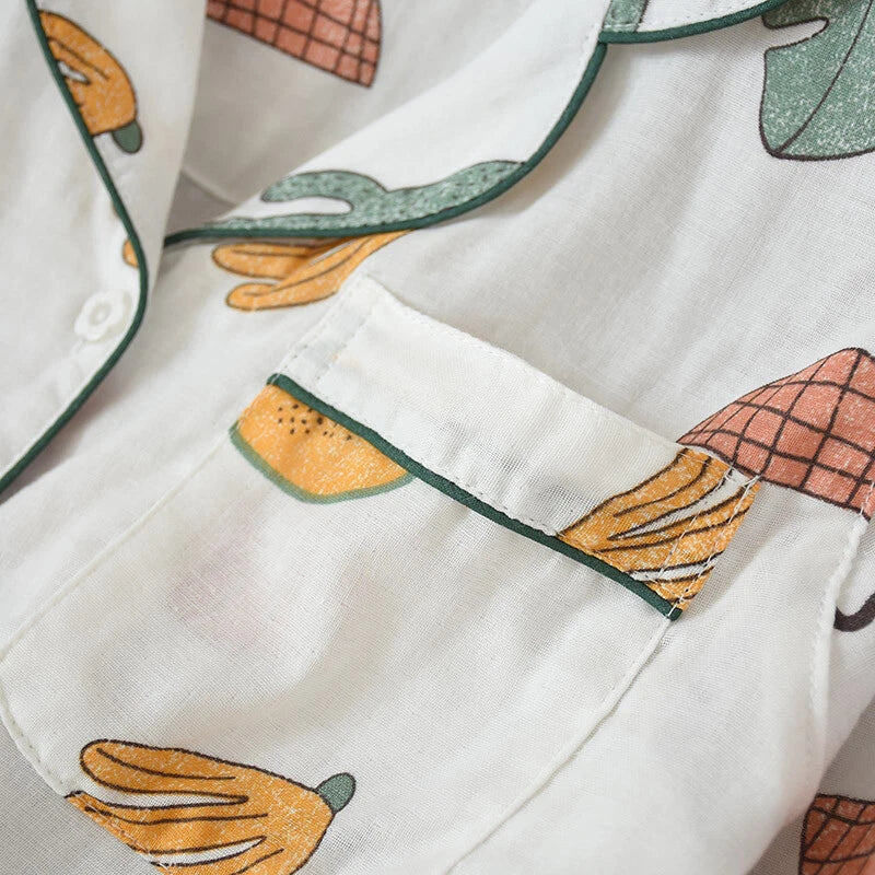 Women Pajamas Set 100% Cotton Printed Sleepwear Casual Nightwear Gauze Home Wear