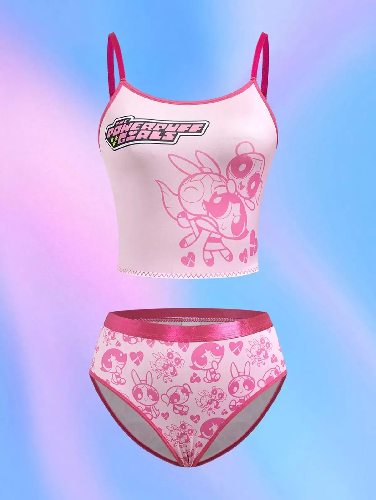Women's Powerpuff Girls Pink Cute Cami & Panty Underwear Lounge Lingerie Set