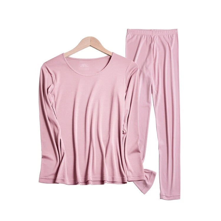 Fashion Winter Women's Pajama Set Thin Warm Underwear Tops Slim Bottom Pants