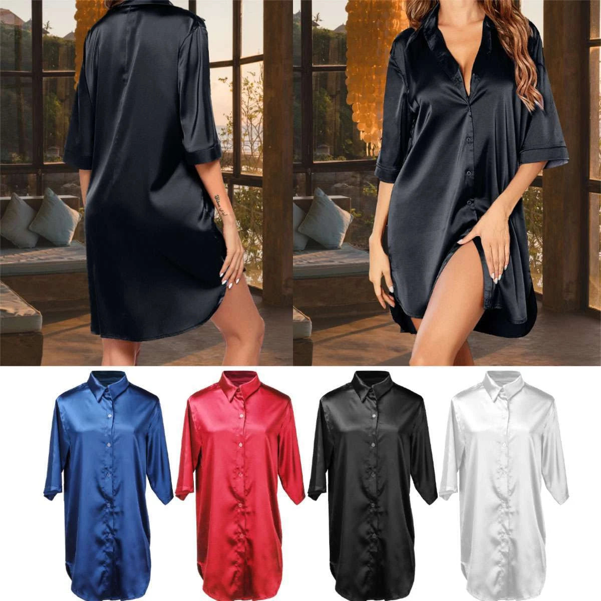 US Womens Sexy Satin Silk Nightdress Lingerie Sleepwear Nightgown Nightshirt Top