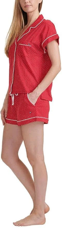 Tommy Hilfiger Womens 2 Piece Pajama Shorts Set(Red Dot,S-M-XL)