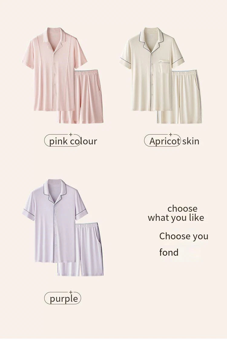 New Summer Women's Antibacterial T-Shirt Bermuda Comfortable Casual Size Pajamas Set-