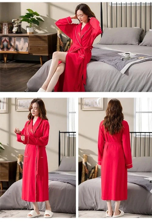 M-4XL Bridesmaid DressingGown Plus Size Cotton Bridesn'Robes Long Sleeve Loose
