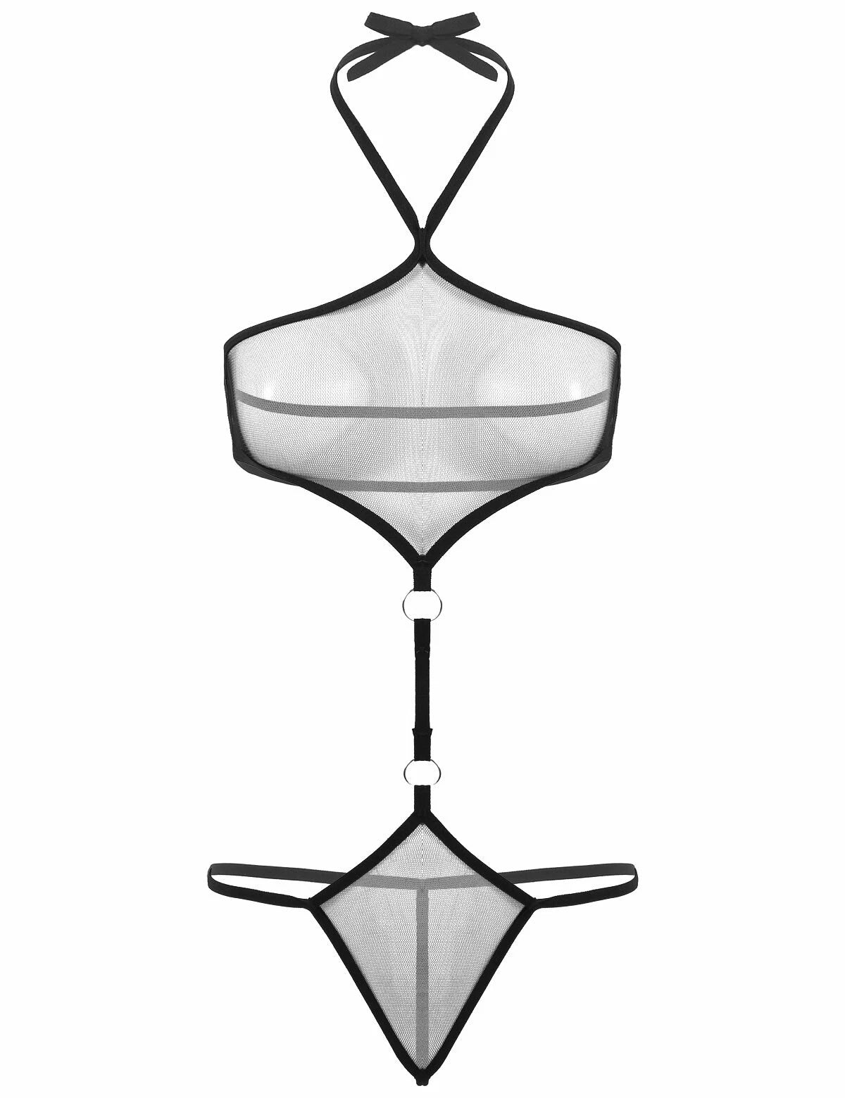 Sexy Women Mesh Lingerie Set Open Cups Bra Top Low Rise Mini Briefs Sleepwear