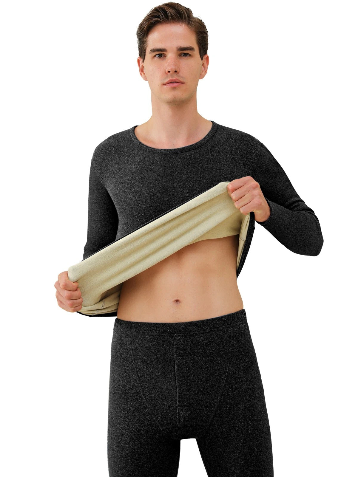 Men's Cashmere & Silk Lined Thermal Pajama Set Soft Underwear Set Long Johns