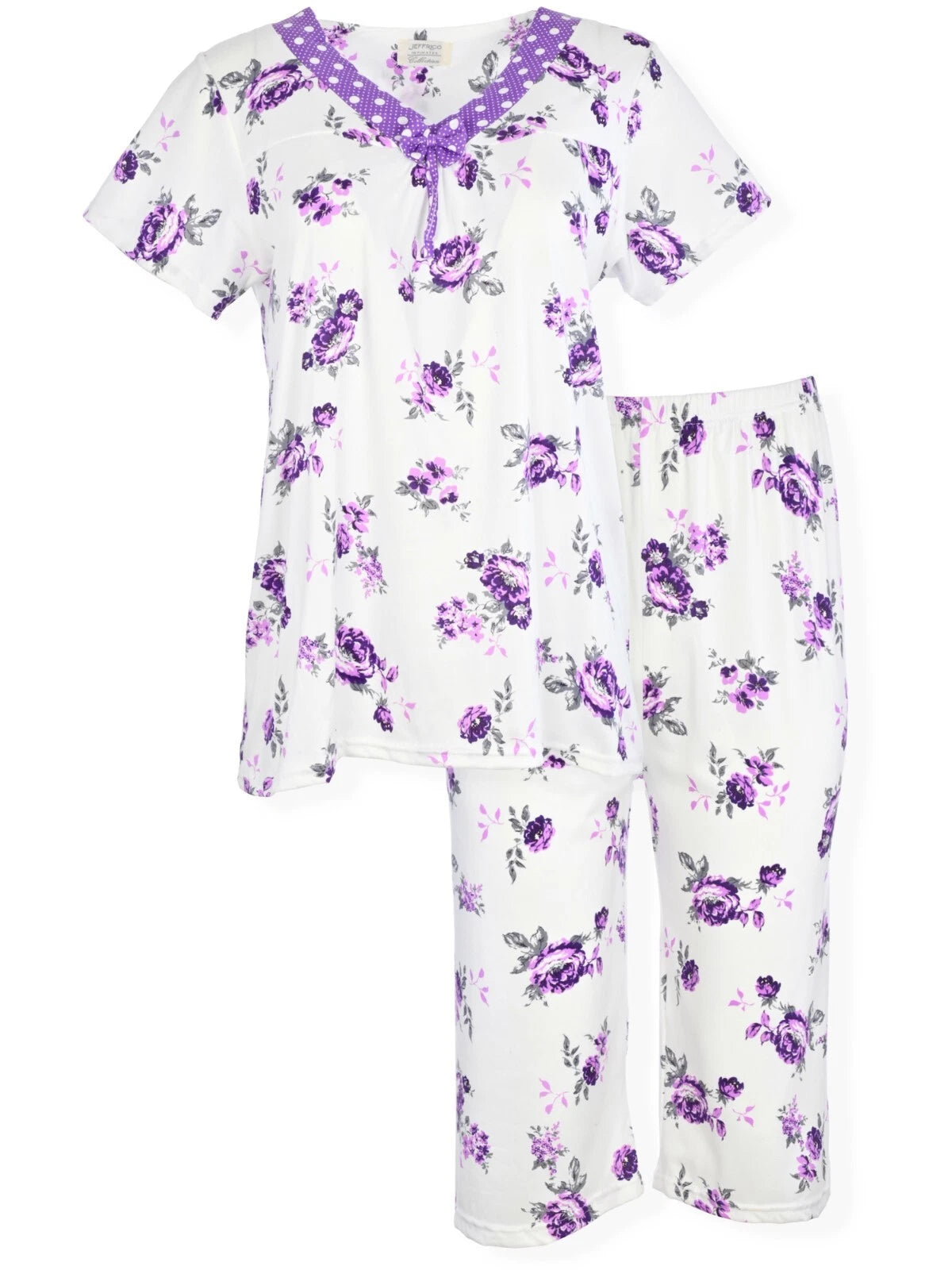 JEFFRICO Womens Capri Pajama Set 2 Piece Short Sleeve Top & Capri Pants  801C