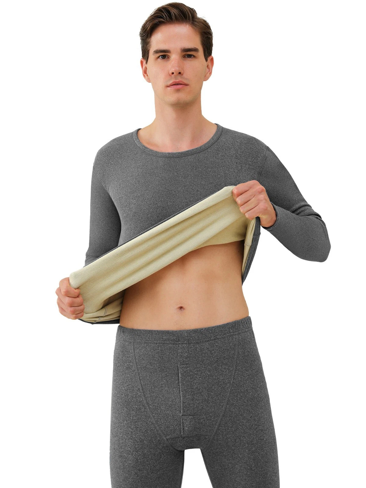 Men's Cashmere & Silk Lined Thermal Pajama Set Soft Underwear Set Long Johns