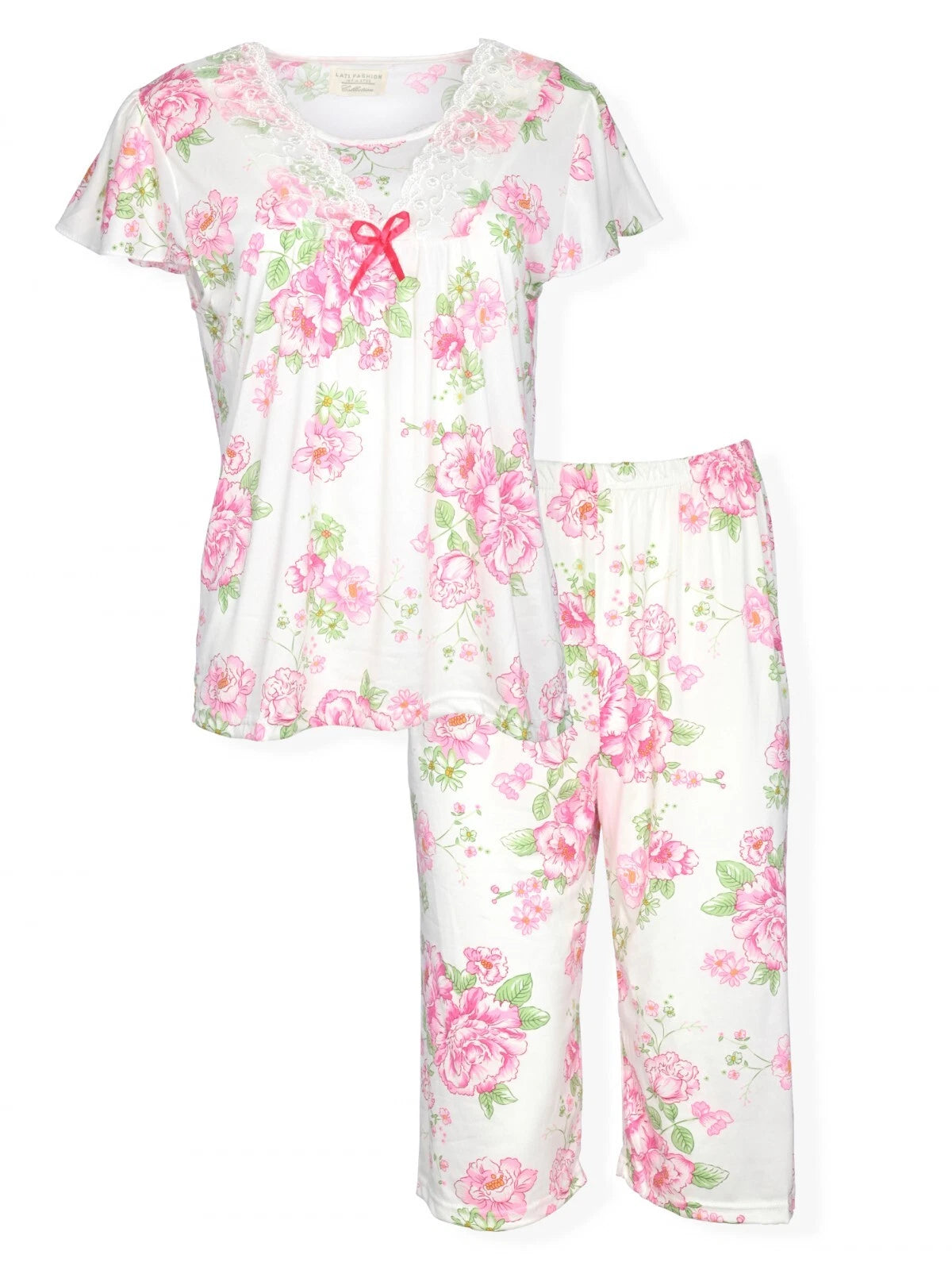 JEFFRICO Womens Capri Pajama Set 2 Piece Short Sleeve Top & Capri Pants 812C