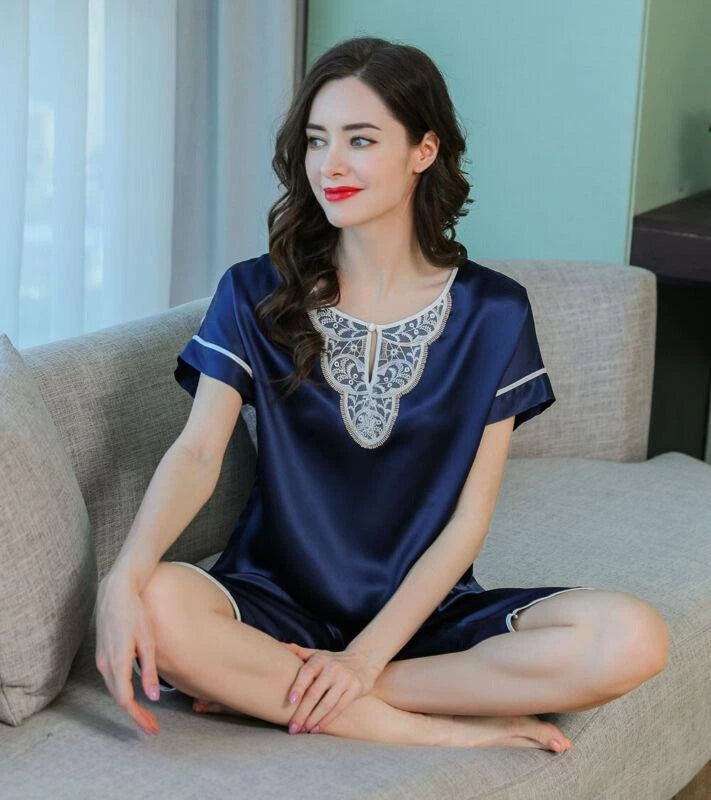 New Women Silk Pajamas Set,2 pieces,100% Mulberry Silk Sleepwear Nightwear U7198