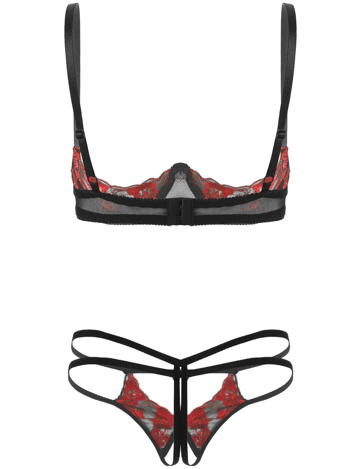 FEESHOW Sexy Lingerie Set Women Open Cup Bra Briefs Panties Babydoll AU