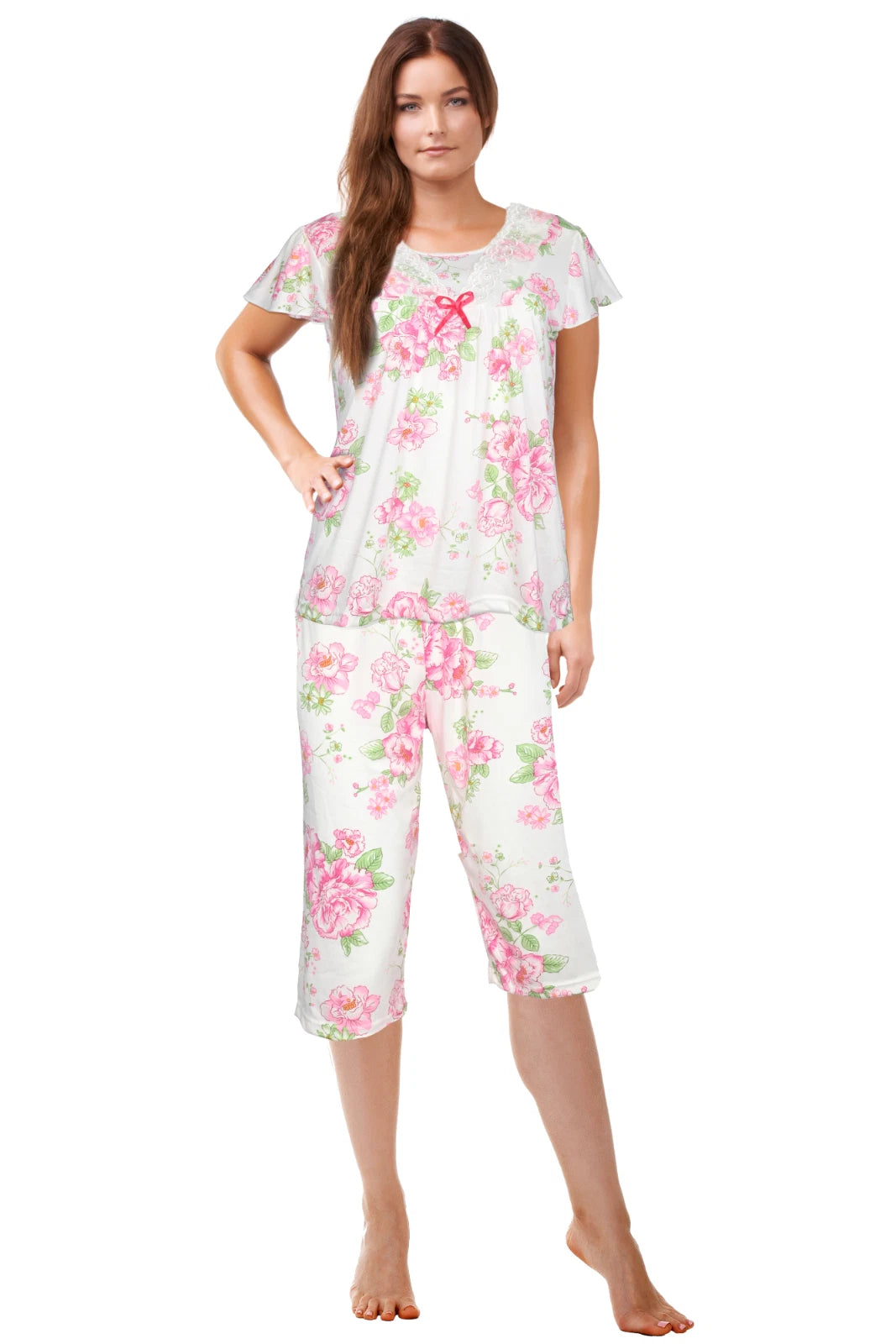 JEFFRICO Womens Capri Pajama Set 2 Piece Short Sleeve Top & Capri Pants 812C