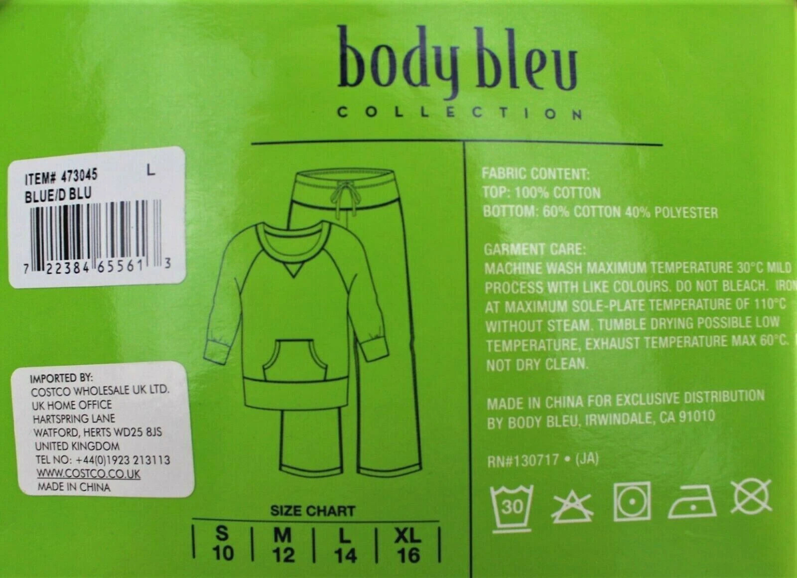 Ladies LOUNGER Pyjama Set PINK Long Sleeve Top BLACK Bottoms BODY BLEU Jersey PJ