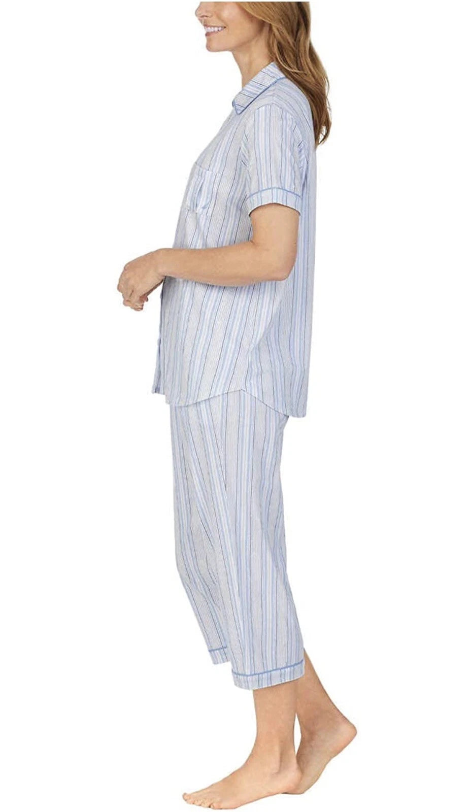 Nautica, 2 Pc - Notch Collar Capri Striped PJ Pajama Set | Blue