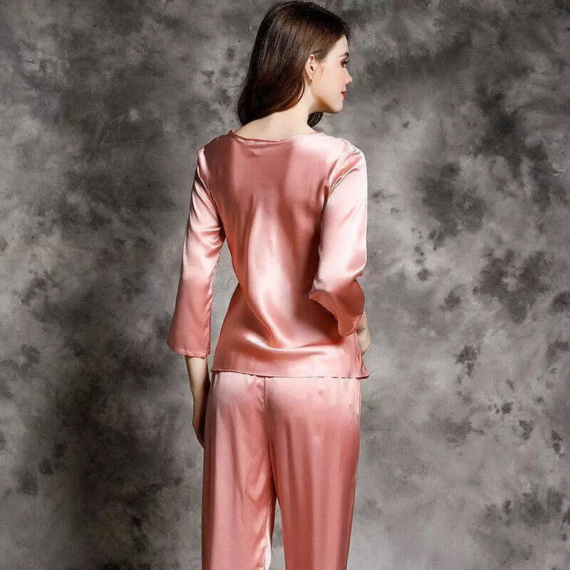 New Women Silk Pajamas Set,2 pcs,100% Mulberry Silk Sleepwear Nightwear U7130