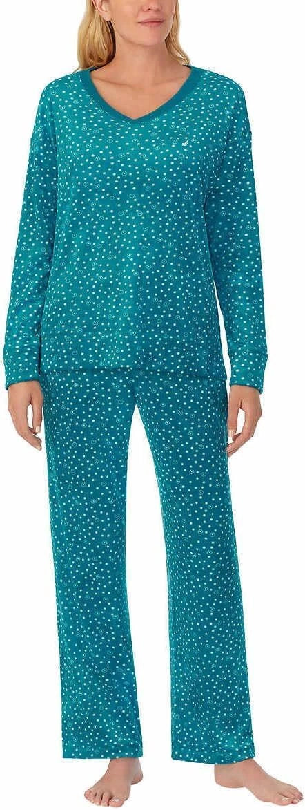 Nautica Womens 2 Piece Stretch Fleece Pajama Set (US, Alpha, Large, Regular, Reg
