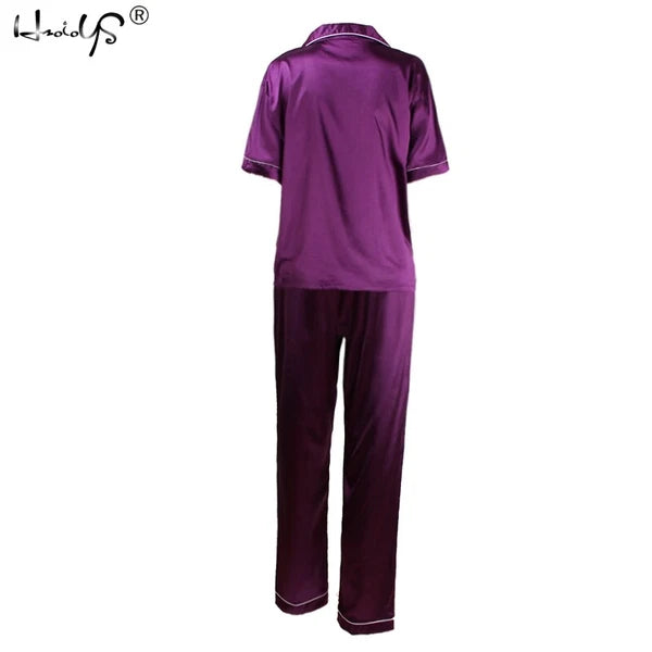 Women Lady Silk Satin Pajamas Set Pyjama Sleepwear Nightwear Summer Homewear Pj