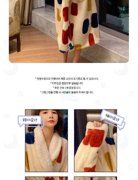 Coral Fleece Nightgown Women Flannel Plus Velvet Princess Sweet Bathrobe Pajamas