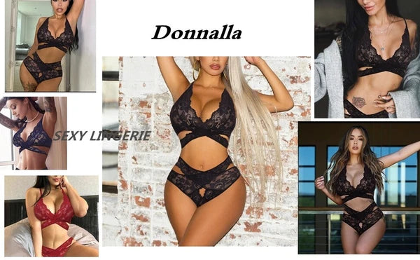 Two Piece Women Sexy Lingerie Set Lace Bra and Panty Set Babydoll Sleepwear US