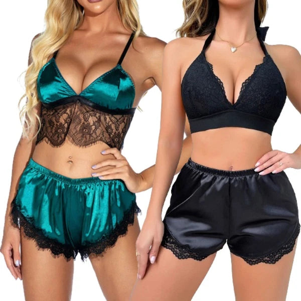 Womens Sexy-Lingerie Sleepwear Satin Silk Babydoll Lace Nightwear Pajamas Set US