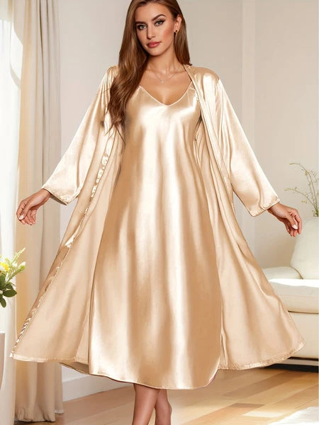 Women's satin silk robe dress sleepwear underwear long nightgown sleepwear