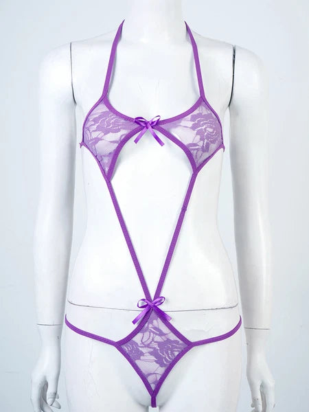 Sexy Women Mesh Lingerie Set Open Cups Bra Top Low Rise Mini Briefs Sleepwear