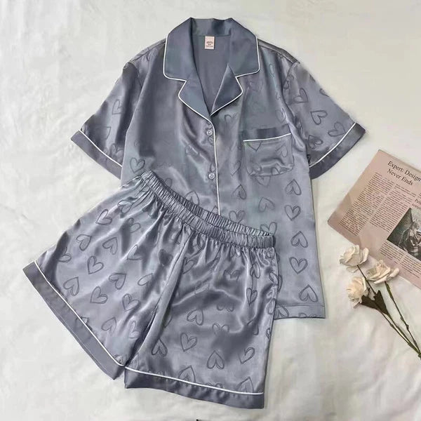 Women Silk Satin Pajamas Long Sleeve Sleepwear 2-piece Button-Down Home Wear Pjs