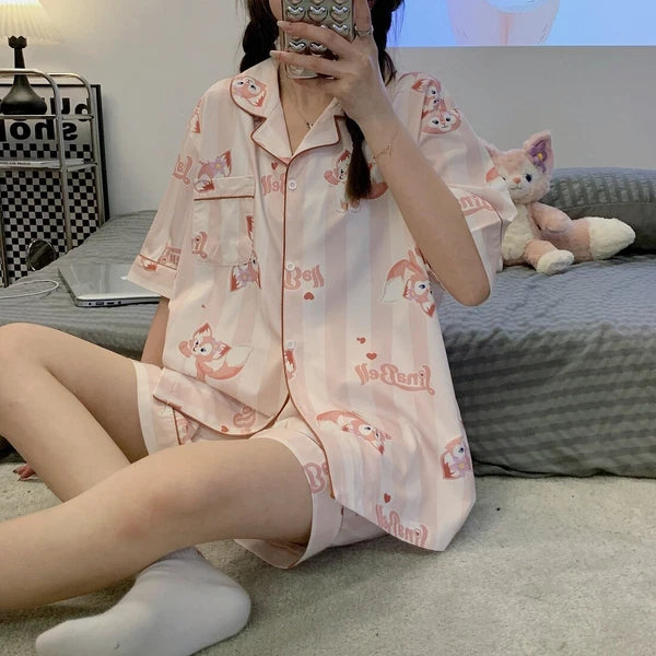 LinaBell Stain Pajamas Set Short Sleeve Top Shorts Pajamas Sleepwear unisex
