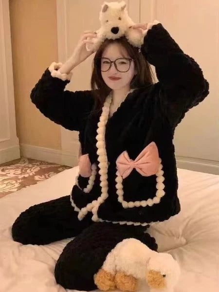 Women Pajama Sets Plus Velvet Sleepwear Cozy V-neck leisure wear Home Wear