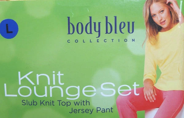 Ladies LOUNGER Pyjama Set PINK Long Sleeve Top BLACK Bottoms BODY BLEU Jersey PJ