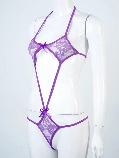 Sexy Women Mesh Lingerie Set Open Cups Bra Top Low Rise Mini Briefs Sleepwear